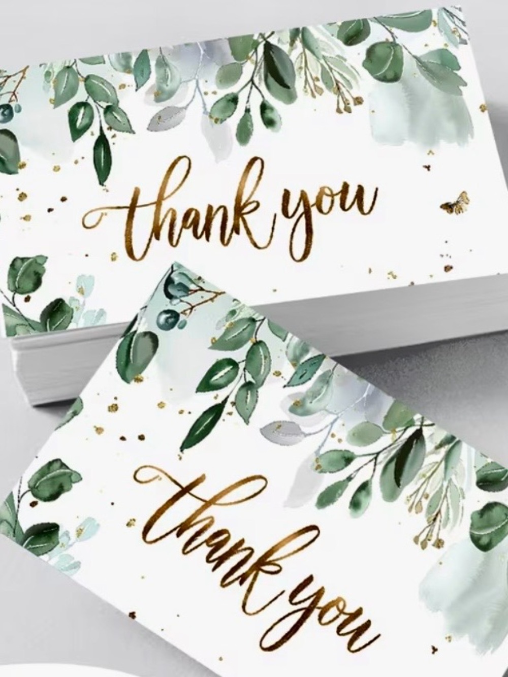 Elegant Green Leaf 'Thank You' Note Cards - Picture 2 of 2